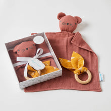 Load image into Gallery viewer, Rosette Double Muslin Comforter &amp; Wooden Teething Ring
