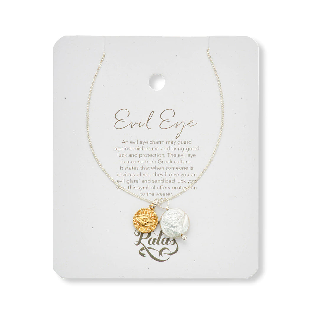 Evil Eye Charm and Pearl Necklace