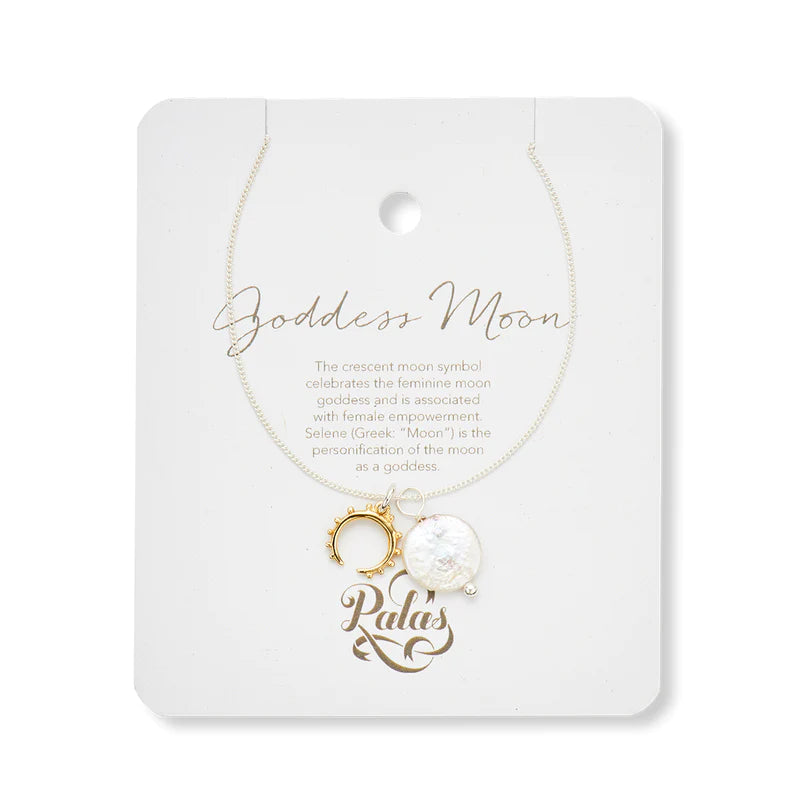 Goddess Moon and Pearl Silver Necklace